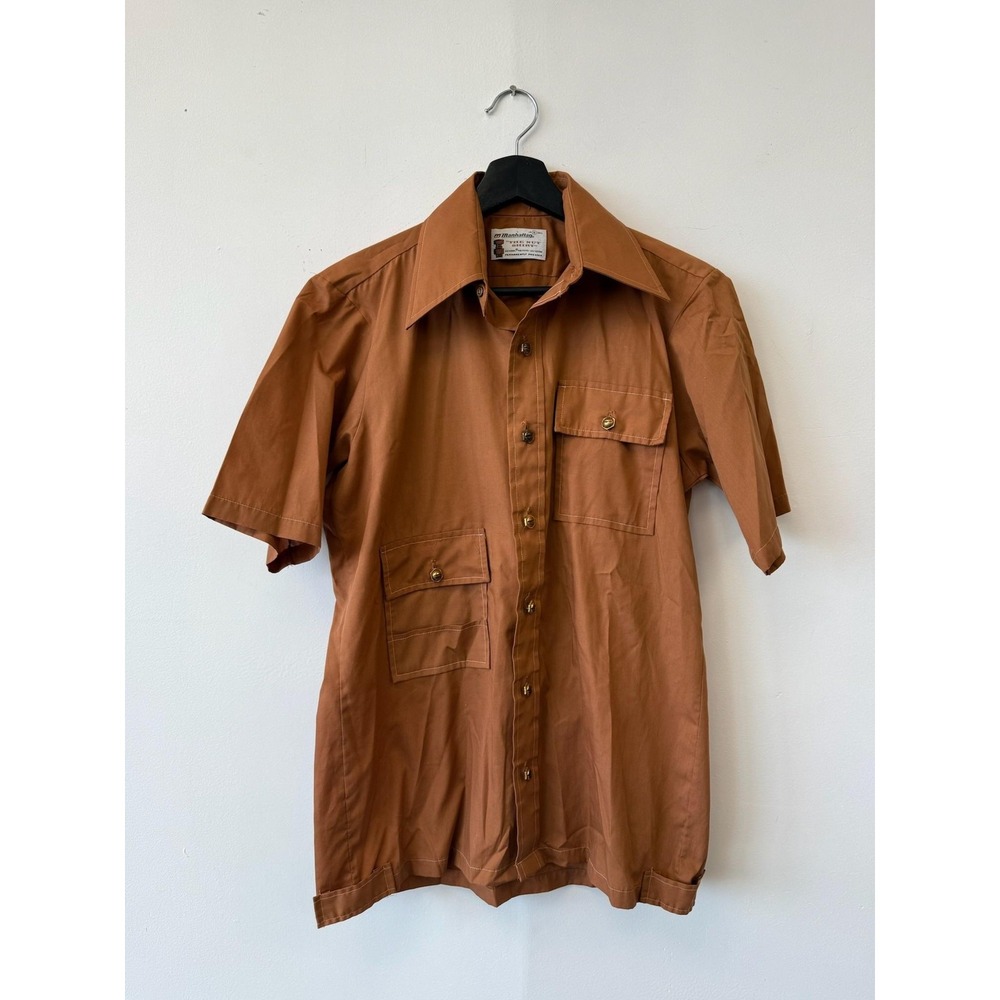 Vintage Manhattan Tough Nut Shirt‎ Small Short Sleeve Button Up 70s Mod Workwear